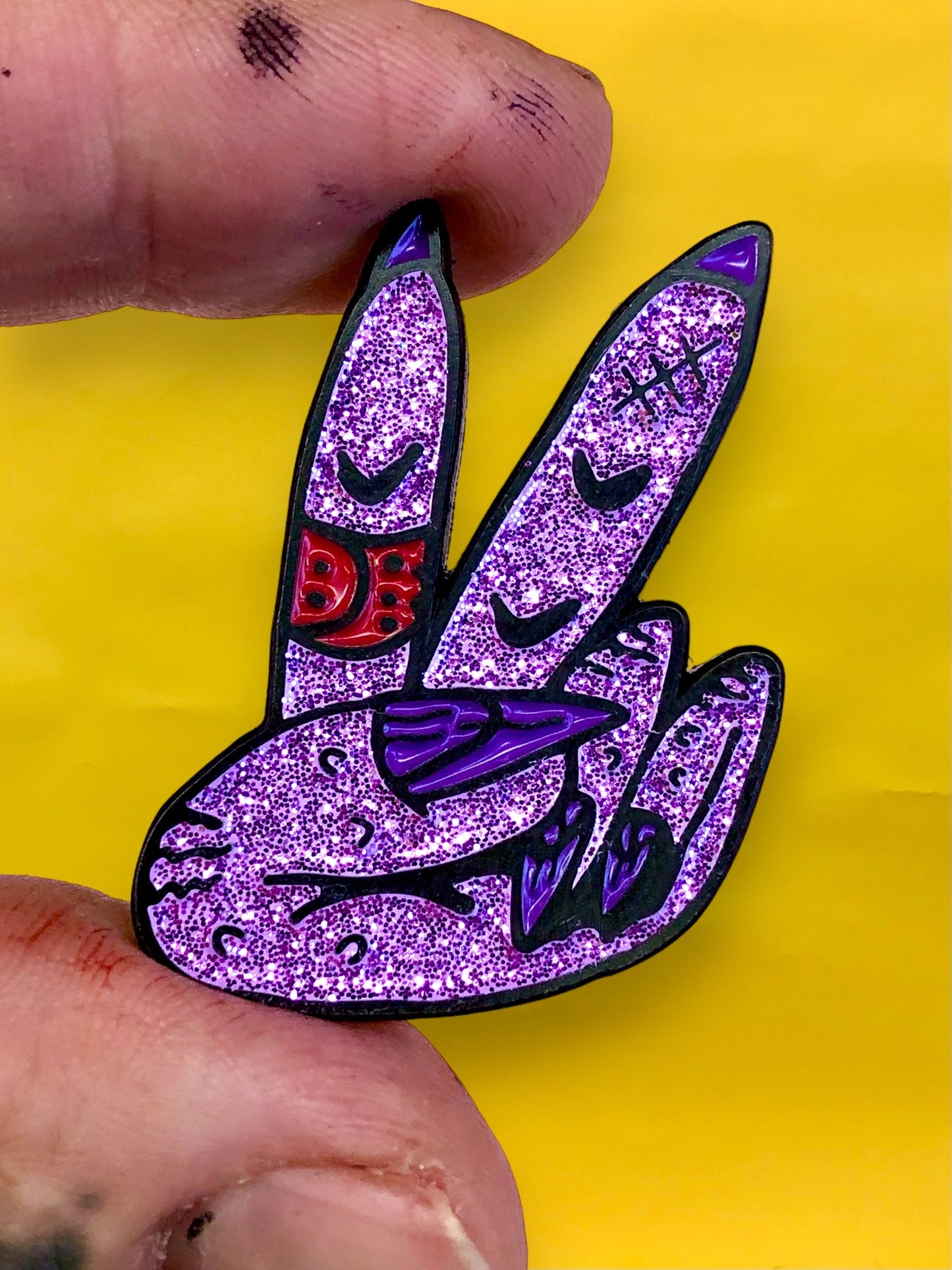 PEACE OUT GLITTER ENAMEL PIN